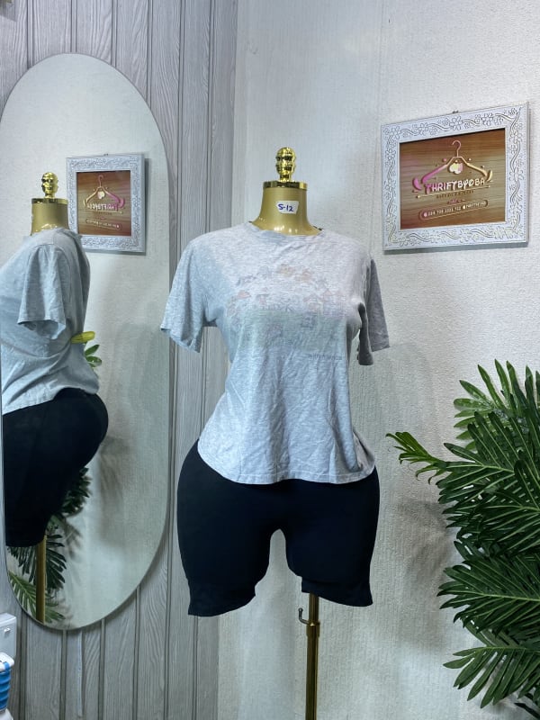 Women's Grey T-Shirt & Black Bike Shorts Set