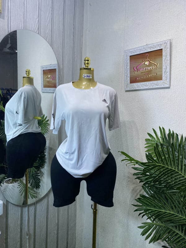 Adidas Athleisure White T-Shirt & Black Shorts Set