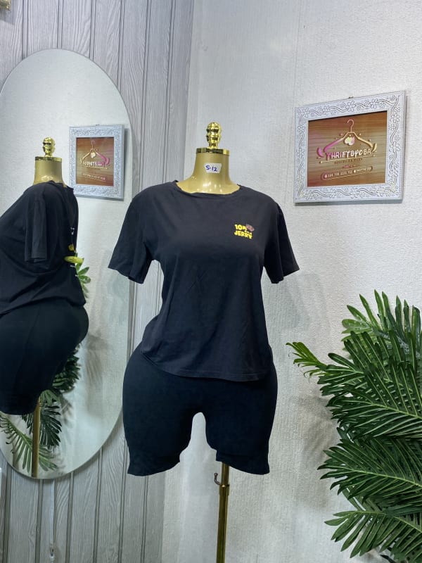 Tom & Jerry Graphic Tee & Bike Shorts Set - Black