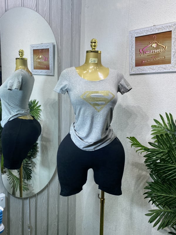 Superman Graphic T-Shirt and Black Biker Shorts Set