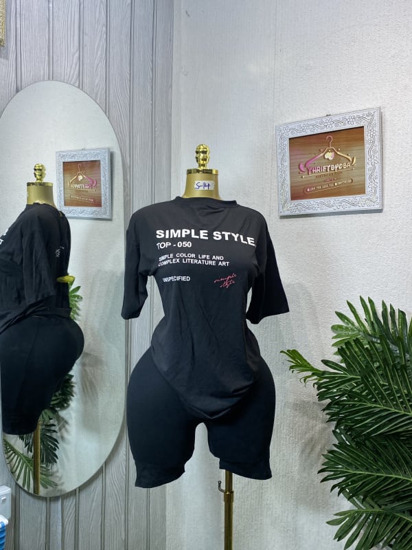 Simple Style Black T-Shirt & Shorts Set