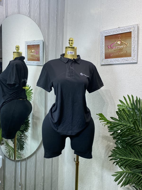 Black Polo Shirt and Biker Shorts Set