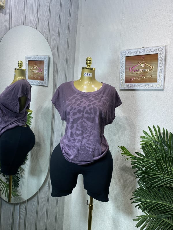 Women's Purple Tie-Dye Short Sleeve Top & Black Bike Shorts Set