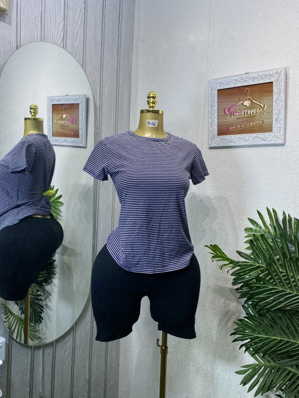 Striped T-shirt and Black Biker Shorts Set