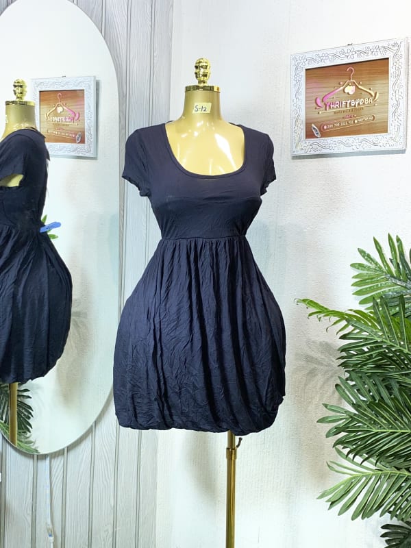 Navy Blue Cap Sleeve Bubble Hem Dress