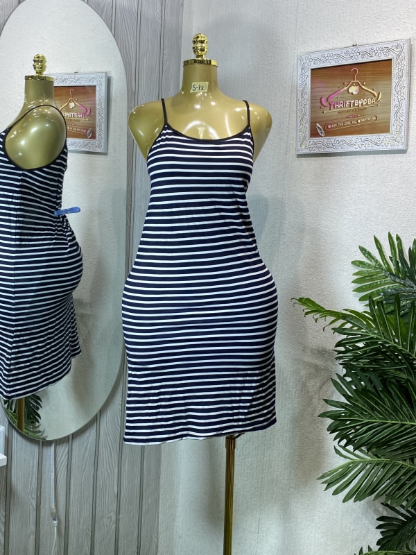 Navy & White Striped Spaghetti Strap Mini Dress