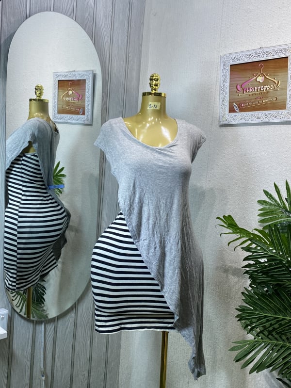 Asymmetrical Striped Tunic - Gray & Black