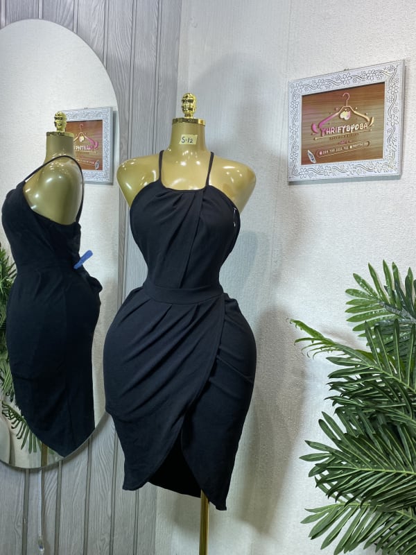 Chic Black Halter Neck Draped Mini Dress