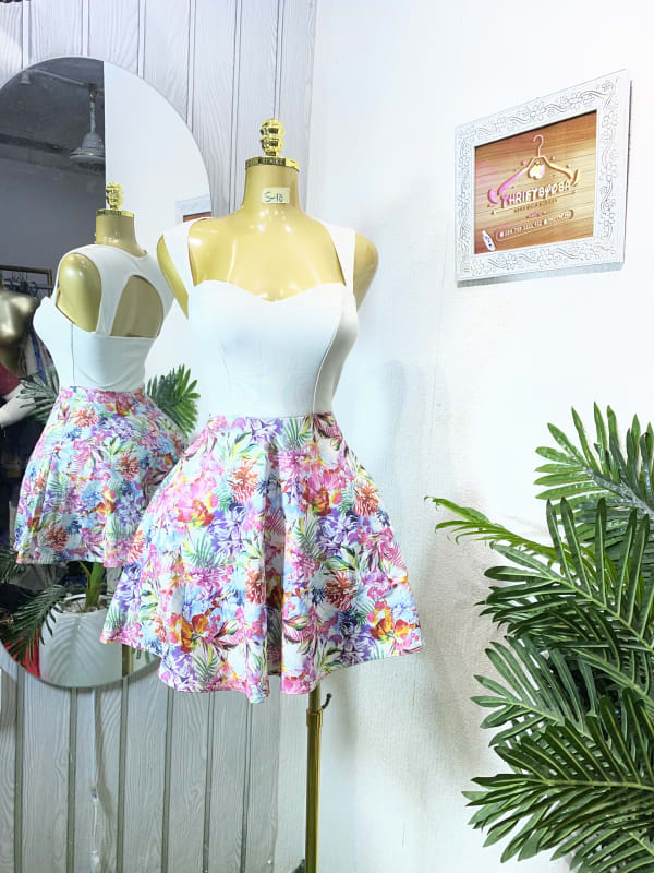 Floral Print Sweetheart Neckline A-Line Dress