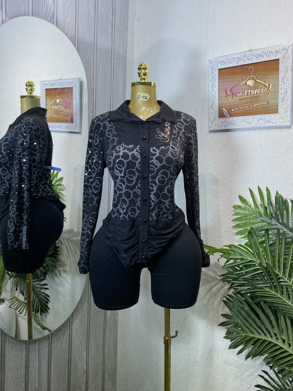 Chic Embellished Button-Up Shirt