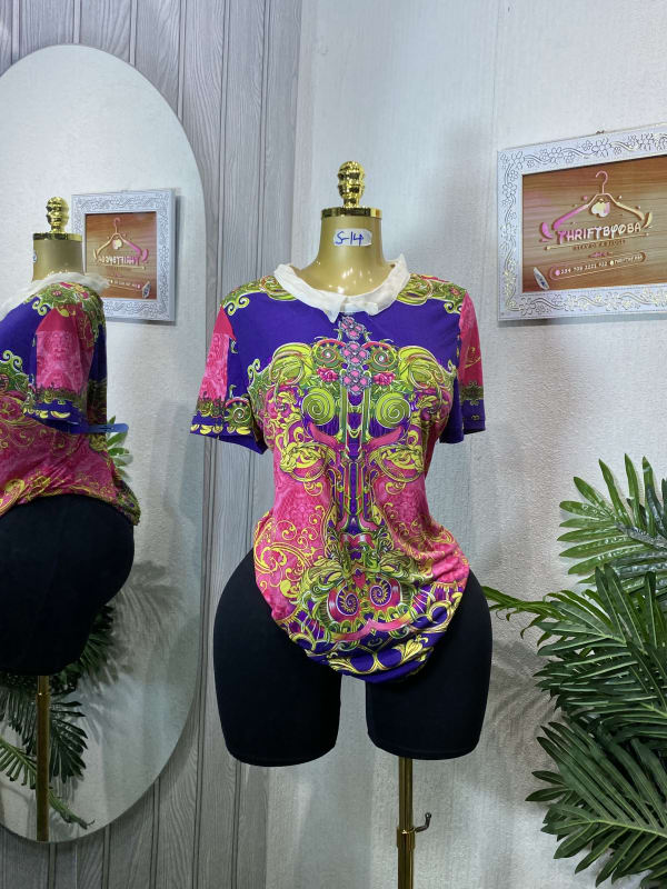 Vibrant Baroque Print Peter Pan Collar Top