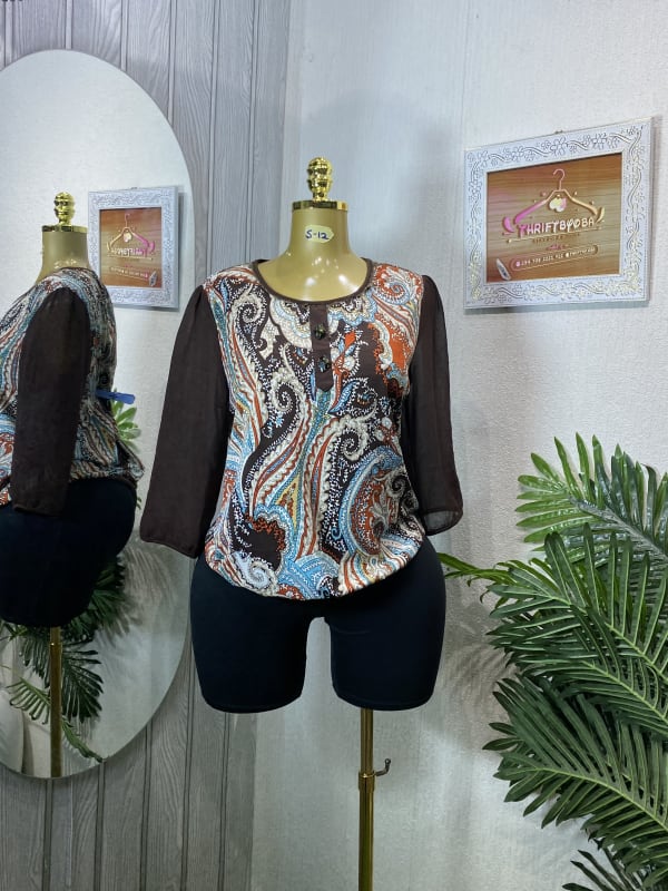 Boho Paisley Print Button-Up Chiffon Sleeve Blouse