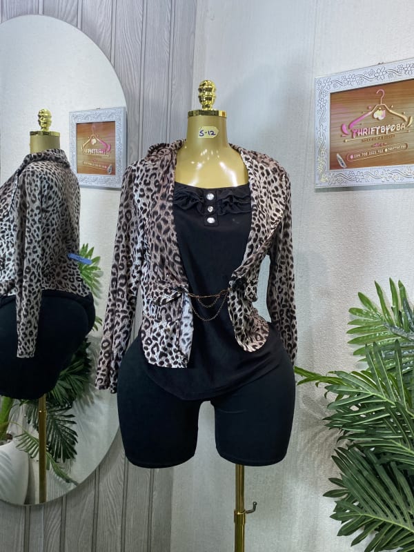 Leopard Print Jacket & Black Tank Top Set