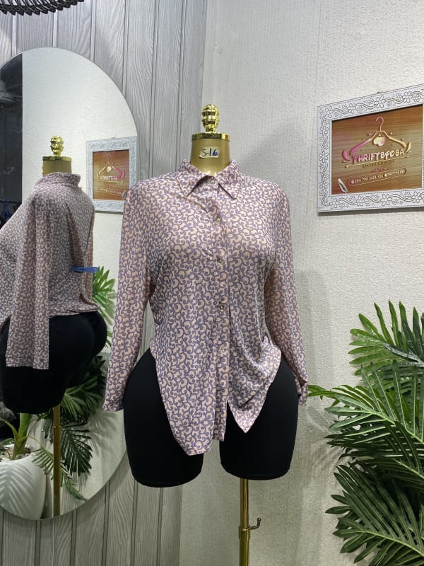 Elegant Blush Patterned Button-Up Blouse