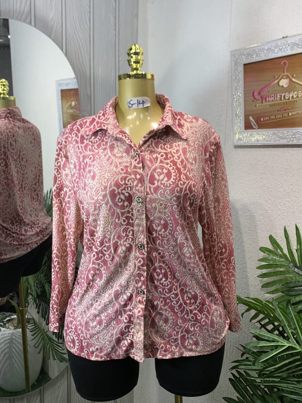 Pink Paisley Print Long Sleeve Button-Down Blouse