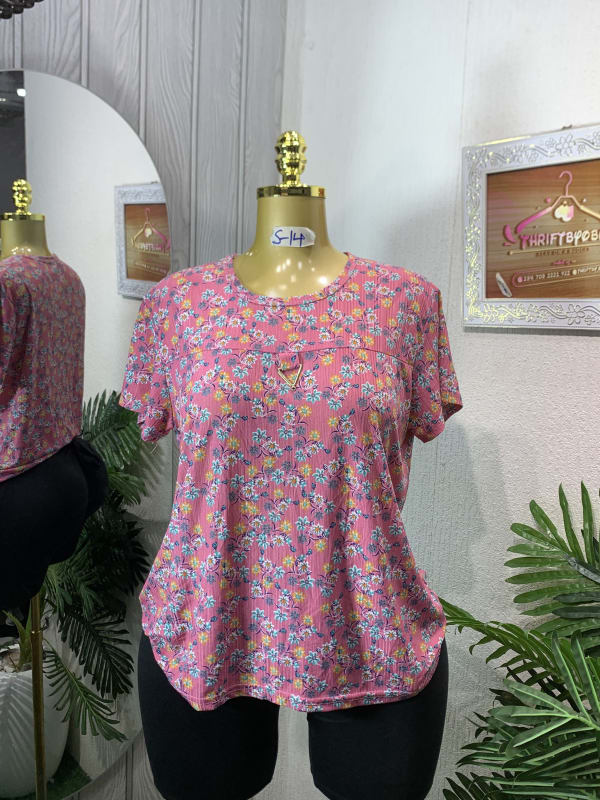 Women's Pink Floral Print Short Sleeve Casual Top