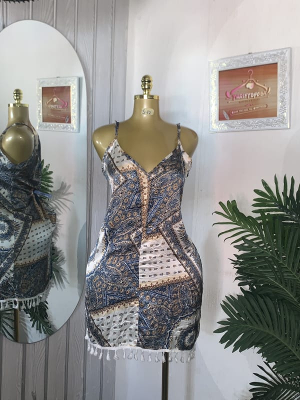 Chic Patchwork Paisley Tassel Cami Mini Dress