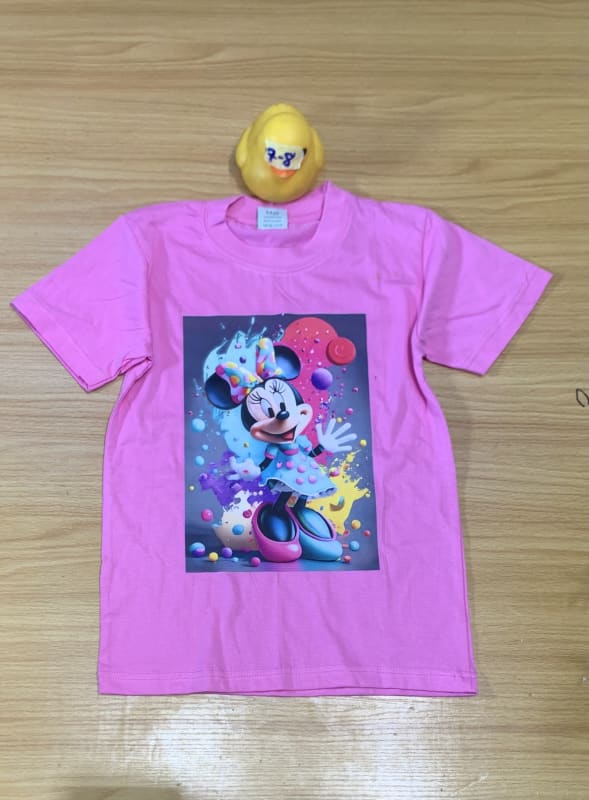 Pink Minnie Mouse Kids T-Shirt - Vibrant Splatter Art