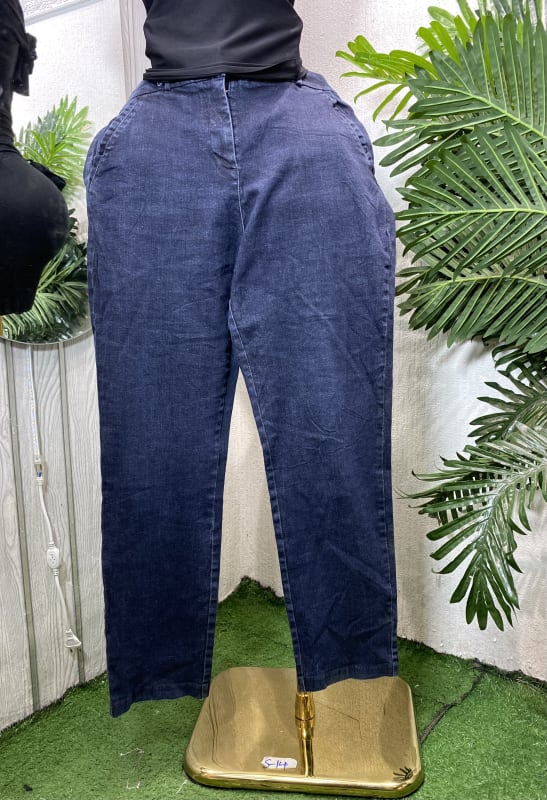 Women's Dark Blue Straight Leg Casual Trousers