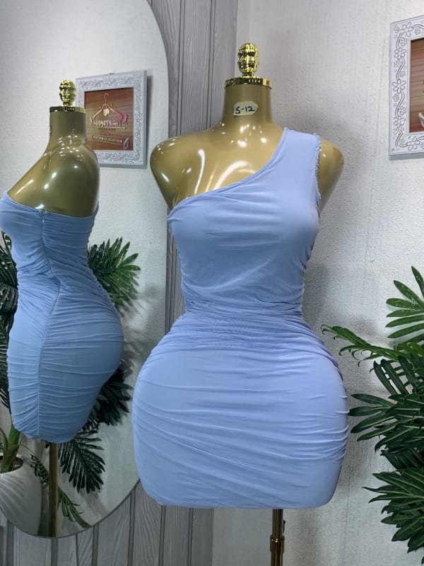 Periwinkle One-Shoulder Ruched Bodycon Mini Dress