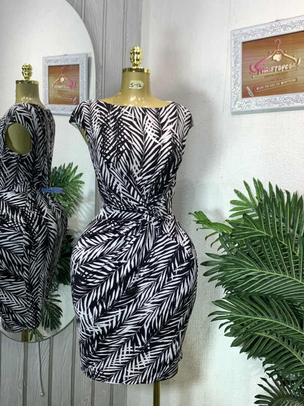 Tropical Palm Print Knot Front Bodycon Dress