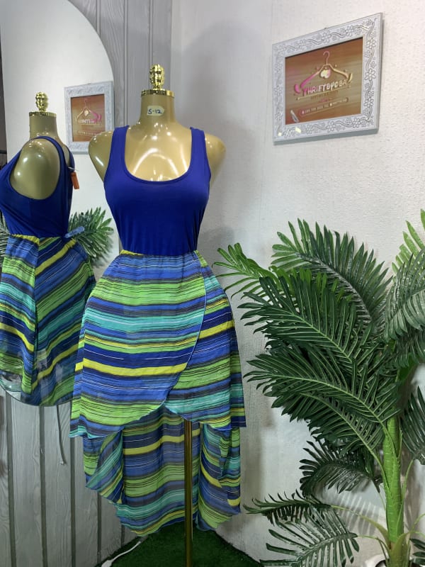 Blue Tank & Striped High-Low Summer Dress