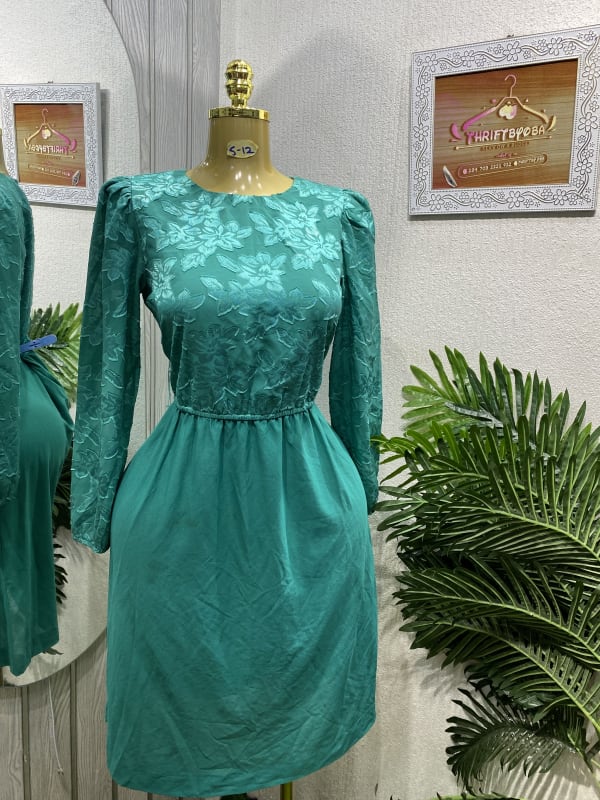 Elegant Teal Floral Long Sleeve Dress