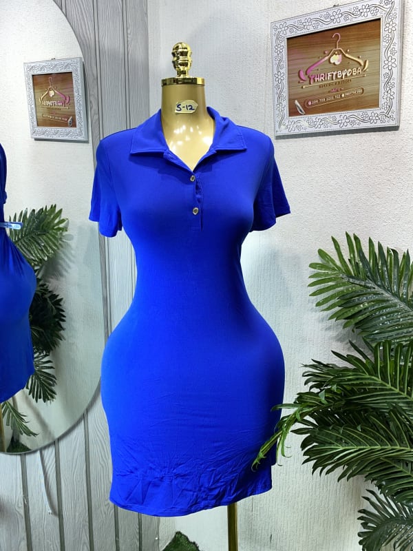 Royal Blue Fitted Polo Collar Mini Dress