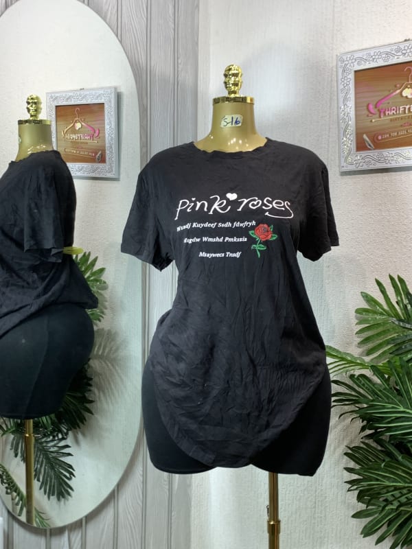 Black "Pink Roses" Graphic T-Shirt