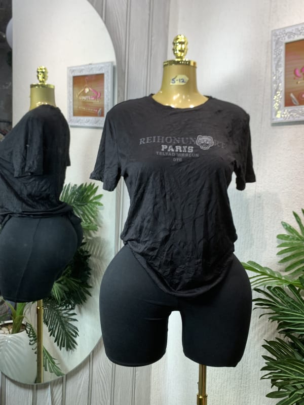 Women's Black Graphic Tee & Biker Shorts Set