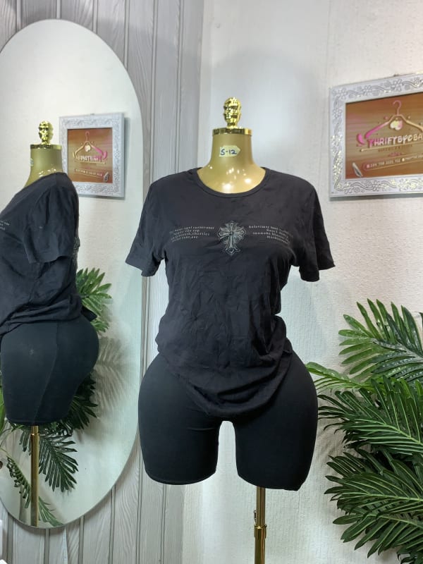 Black Graphic Print T-Shirt with Matching Bike Shorts Set