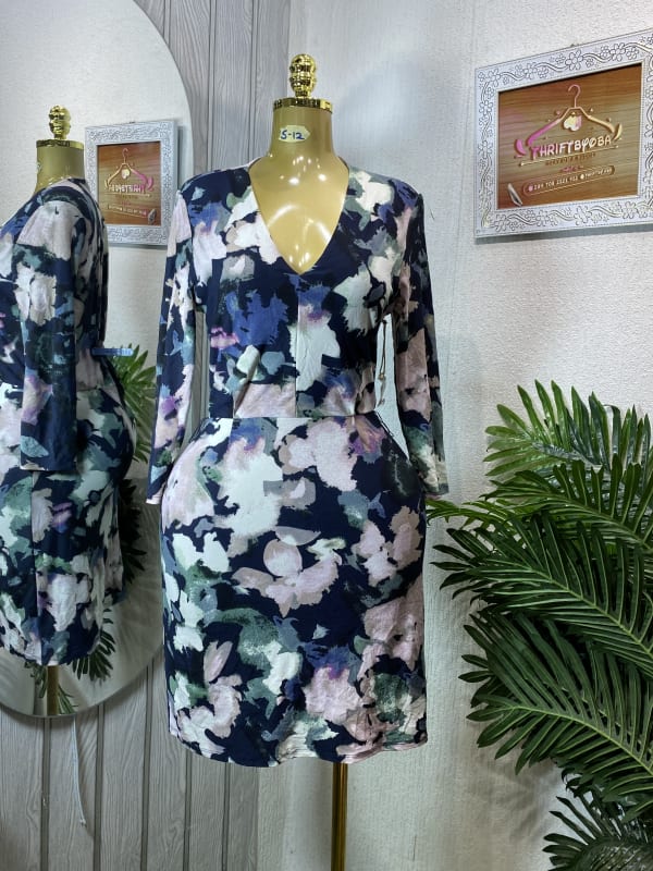 Abstract Floral Print V-Neck Long Sleeve Mini Dress