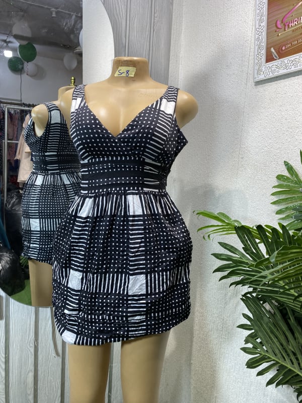 Black & White Geometric V-Neck Mini Dress