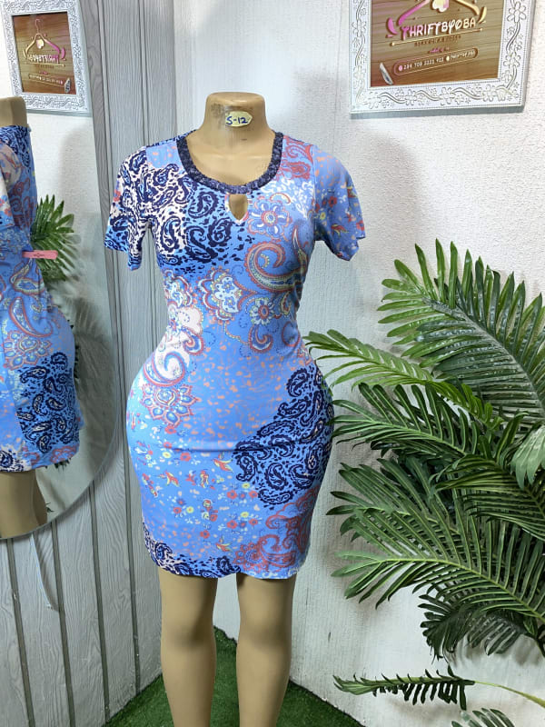 Blue Paisley Print Mini Dress