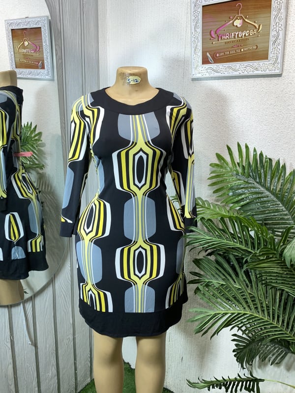 Abstract Geometric Print Long Sleeve Mini Dress