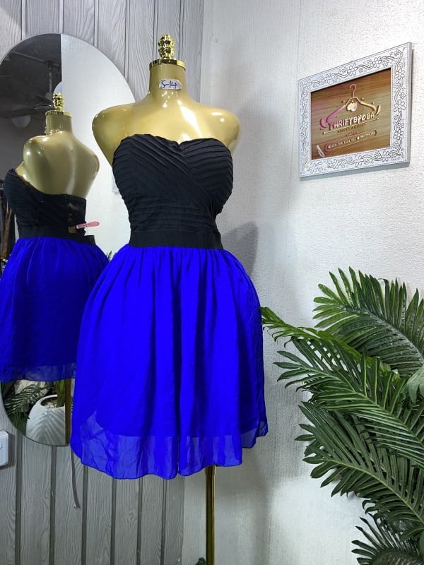 Strapless Black Bodice & Royal Blue Skirt Party Dress
