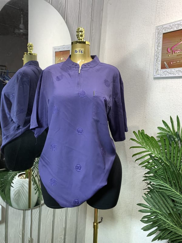Elegant Purple Quarter-Zip Mandarin Collar Blouse
