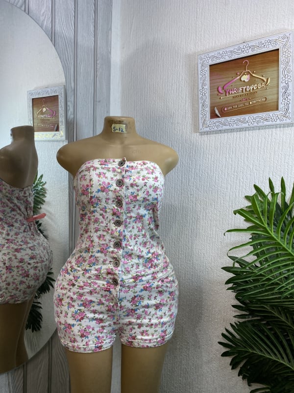 Floral Strapless Button-Front Romper Playsuit