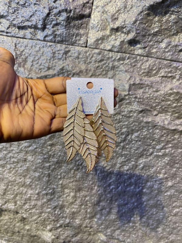 Gold Textured Leaf Dangle Earrings for Women