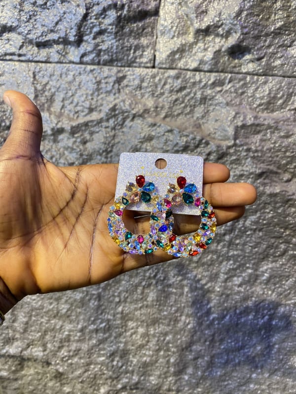 Sparkling Hoop Earrings with Multi-Colored Gemstones