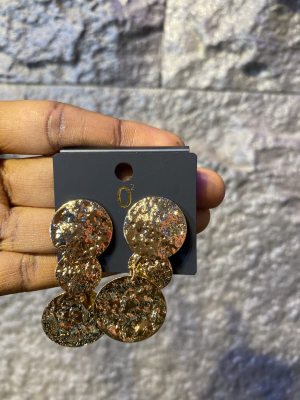 Hammered Gold Triple Disc Dangle Earrings