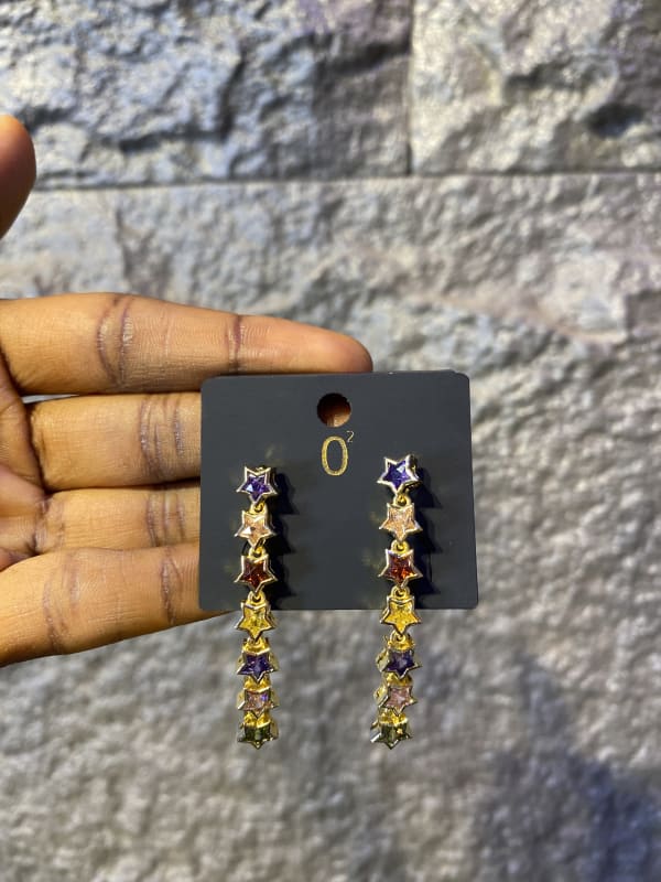 Colorful Star Dangle Earrings - Gold Tone