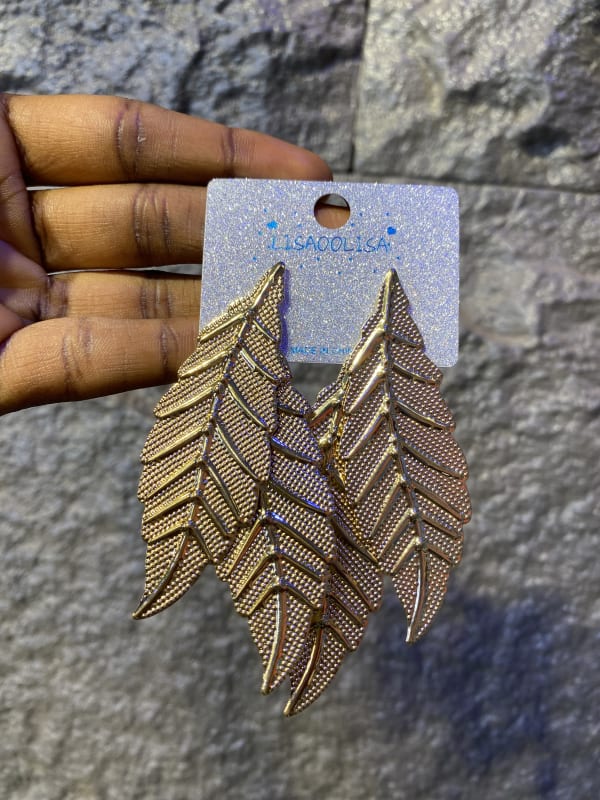 Textured Gold Leaf Dangle Earrings for Women