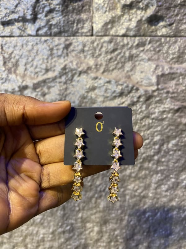 Sparkling Gold Star Dangle Earrings with CZ