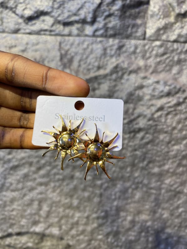 Gold Sunburst Stud Earrings for Women