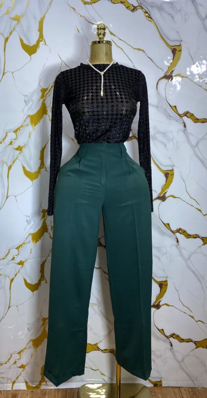 High Waisted Wide Leg Pants - Forest Green