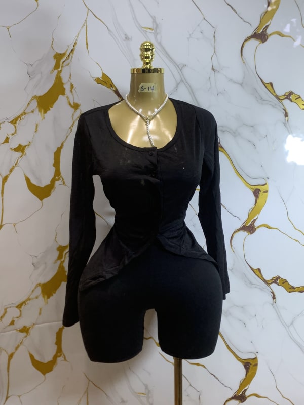 Women's Black Knotted Top & Biker Shorts Set