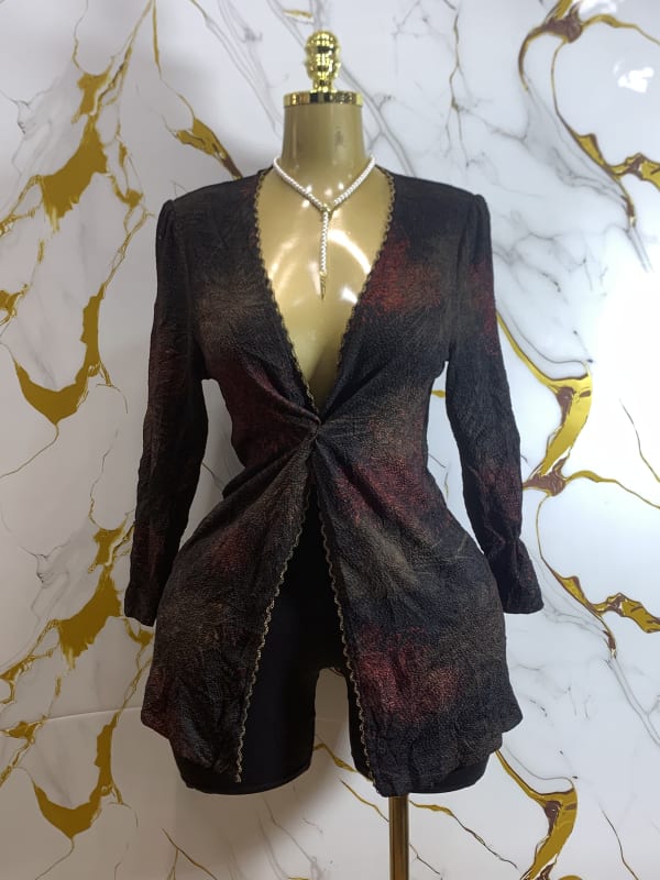 Women's Textured Plunge Neck Long Sleeve Kimono Top