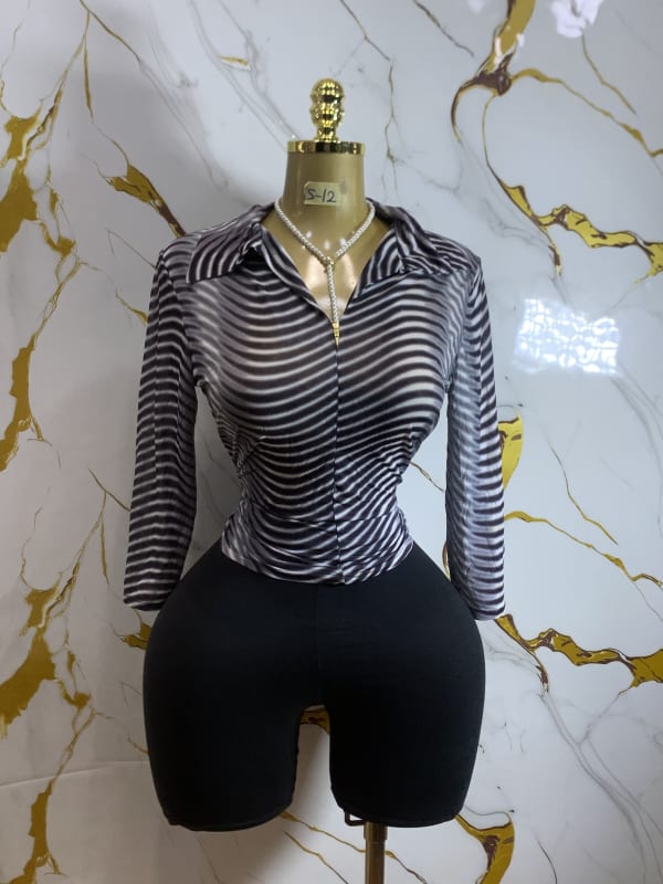 Women's Zebra Print Long Sleeve Collared Shirt