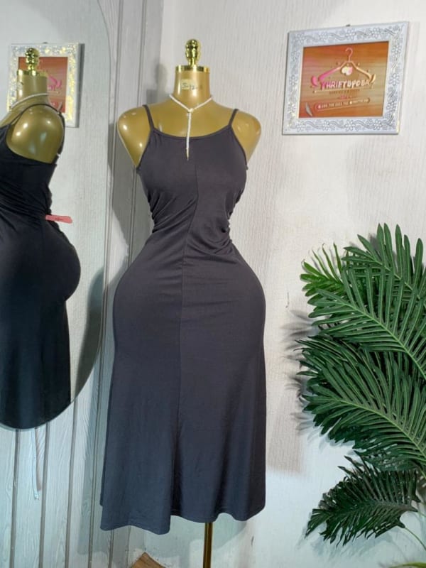 Women's Dark Grey Ruched Midi Slip Dress